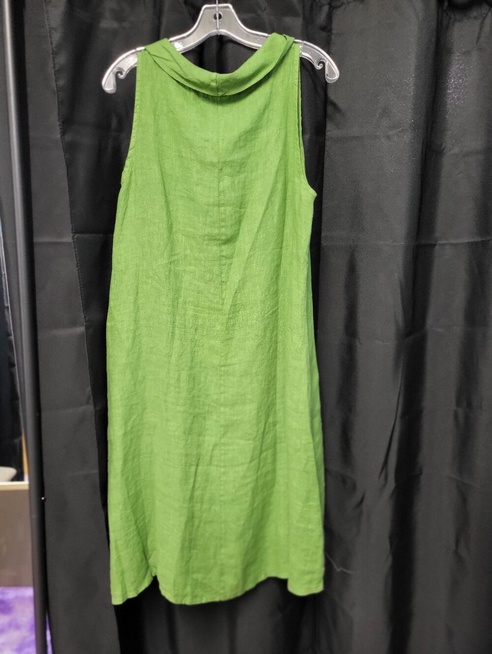 100% LINO GREEN COWL NECK TANK DRESS ONE SIZE - Picture 2 of 6